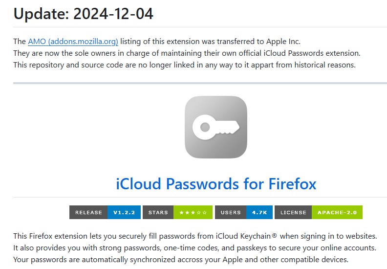 iCloud Passwords extension for Firefox