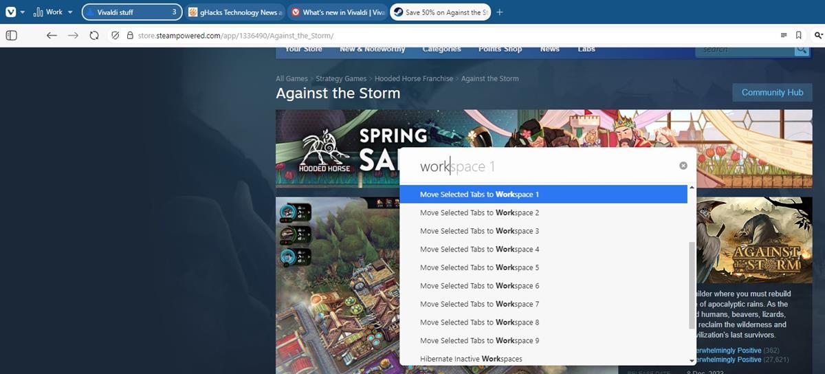 Workspaces now support Quick Commands in Vivaldi