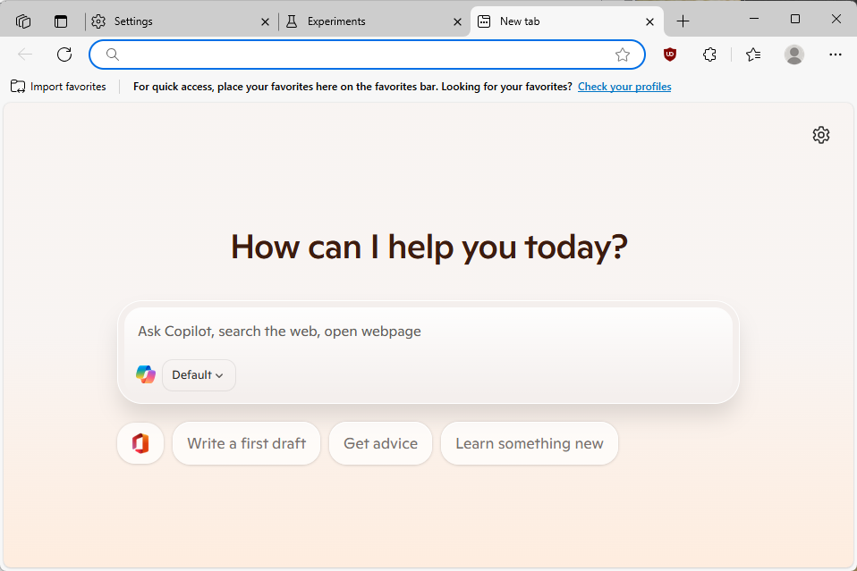 Microsoft Edge Copilot AI new tab page